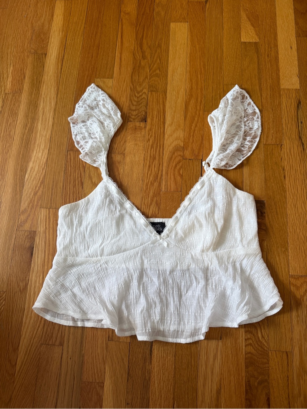 Beverly and beck White Lace-Trim Peplum Camisole Top